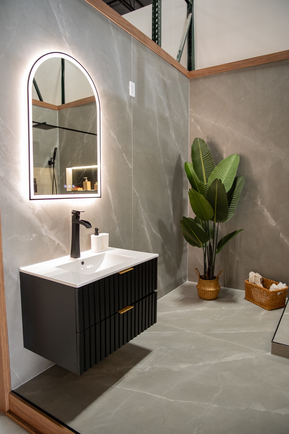 Gray porcelain bathroom vanity display