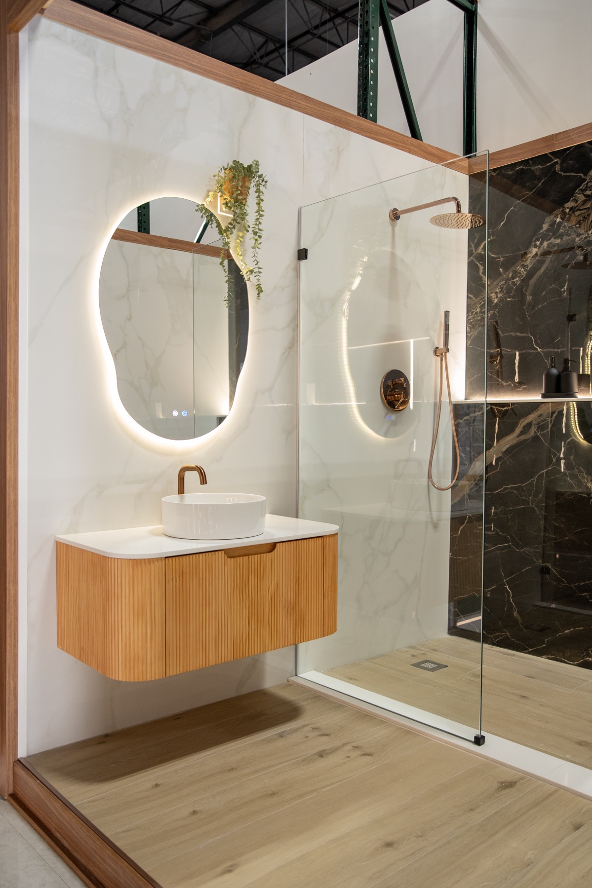White and black porcelain bathroom display