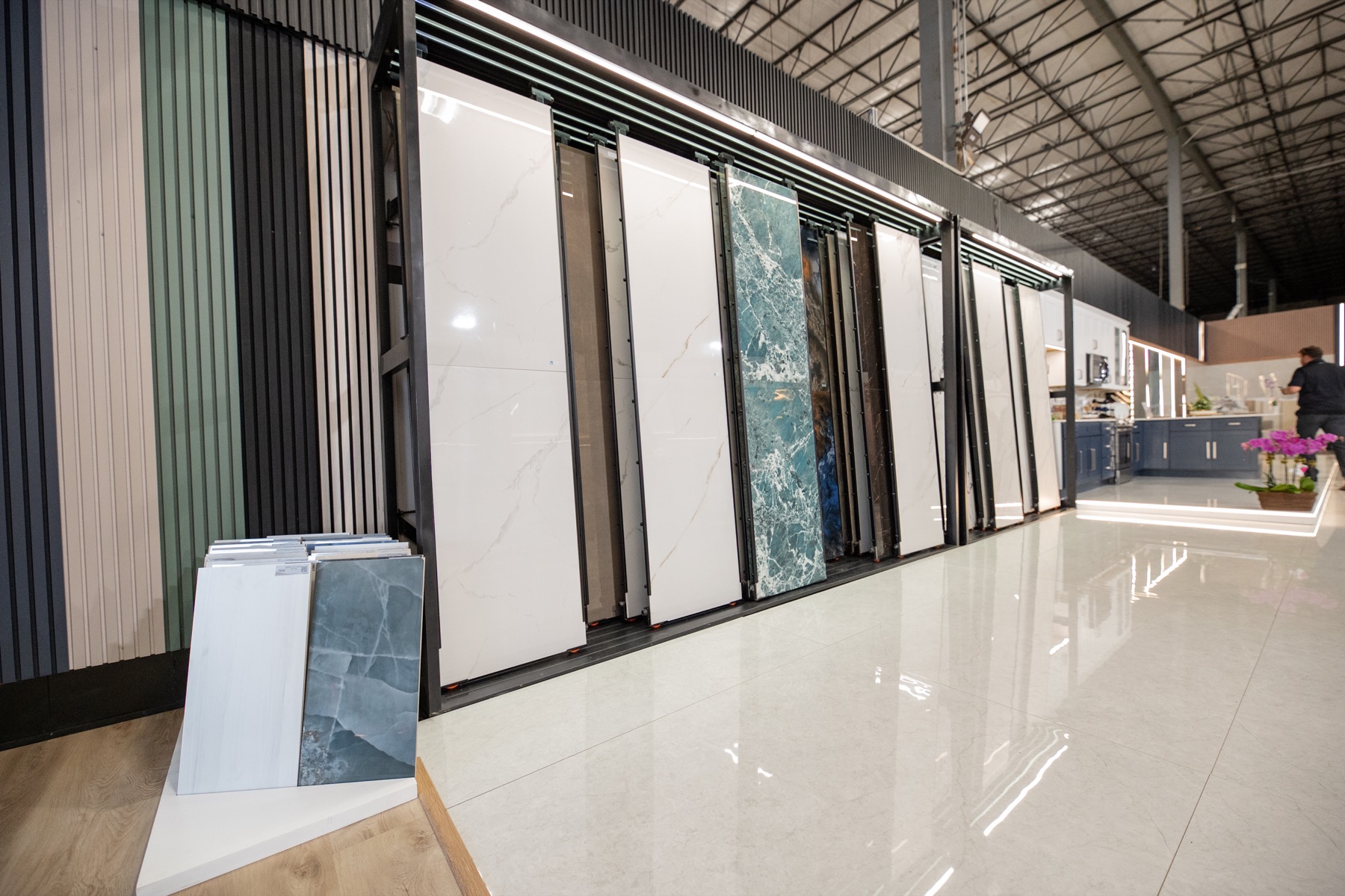Large-format tile displays inside the RILCO USA Orlando showroom